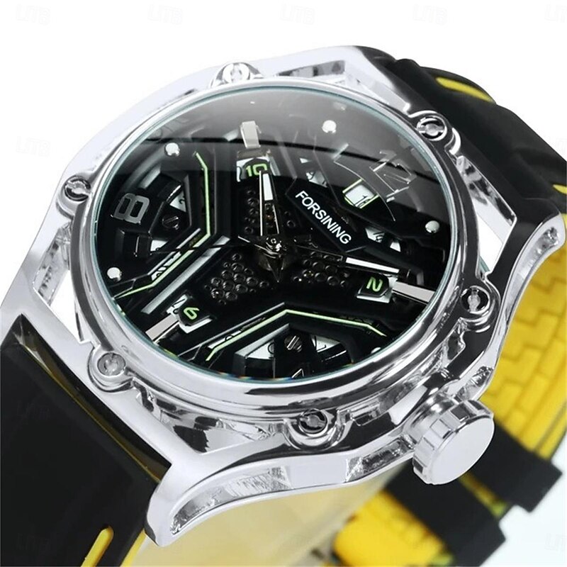 FORSINING Men Mechanical Watch Fashion Casual Wristwatch Automatic Self-winding Calendar Waterproof Decoration Silicone Gel Watch3