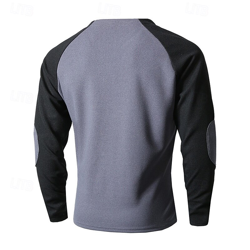 Men's Sweatshirt Army Green Khaki Light Grey Dark Gray Crew Neck Color Block Patchwork Ribbed Textured Sports & Outdoor Daily Holiday Polyester Streetwear Basic Casual Spring &  Fall Clothing Apparel2