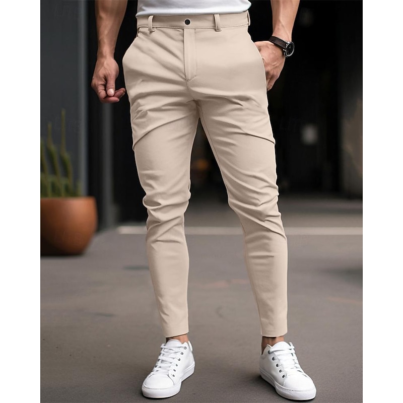 Men's Graduation Trousers Chinos Chino Pants Buttons Pocket Plain Comfort Business Daily Classic Style Black Dark Blue Micro-elastic