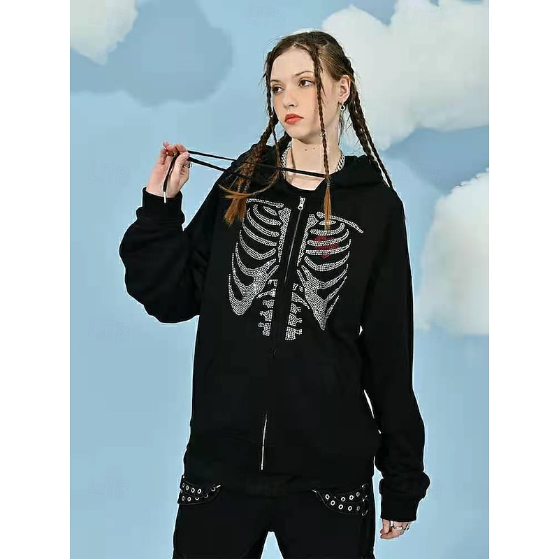 Halloween Skeleton Skull Hoodie Outerwear Zip-Up Hoodie Kings Day For Men's Women's Adults' Halloween Carnival Hot Stamping Party Casual Daily