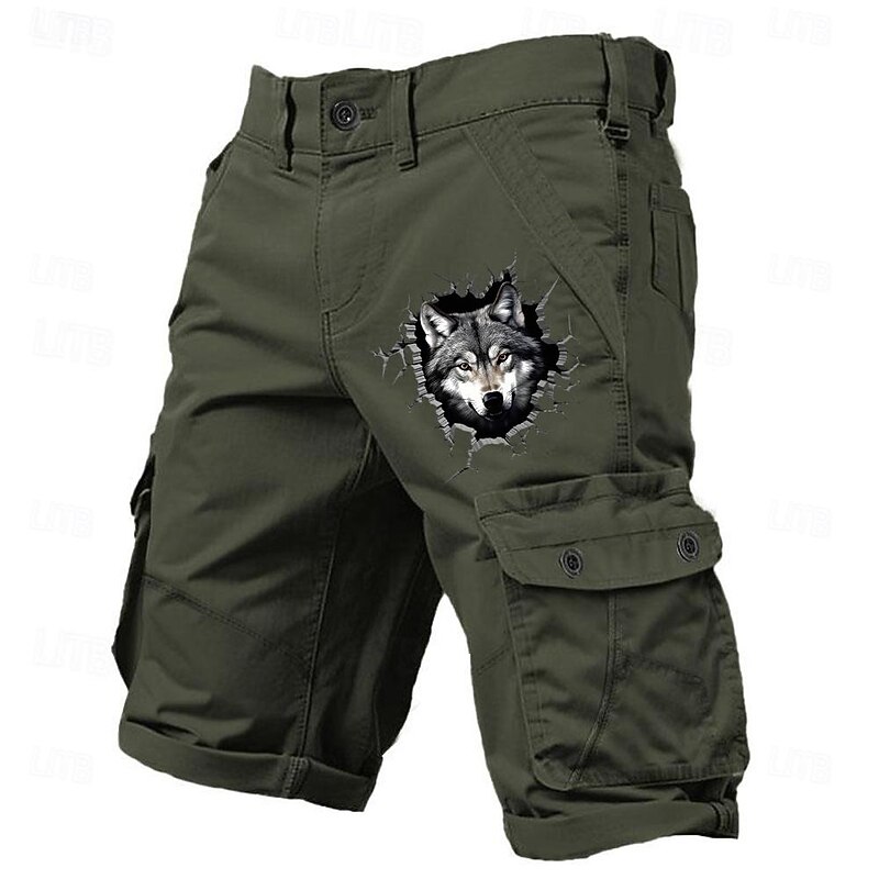 Men's Animal Optical Illusion Wolf Cargo Shorts Mid Waist Sports Fashion Designer Outdoor Sports Outdoor Casual Multi Pocket Designer Clothing Apparel