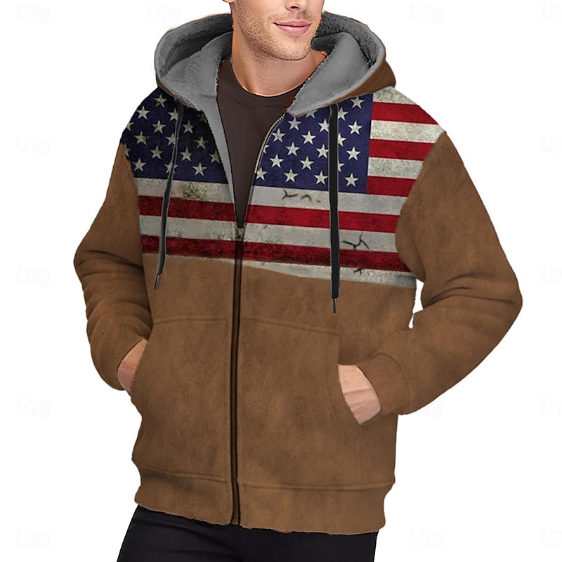 Men's Graphic Prints National Flag Hoodie Hoodies Sweatshirt Streetwear Designer Long Sleeve Hooded Casual Daily Sports Yellow Army Green Zipper Print Fall & Winter Designer2