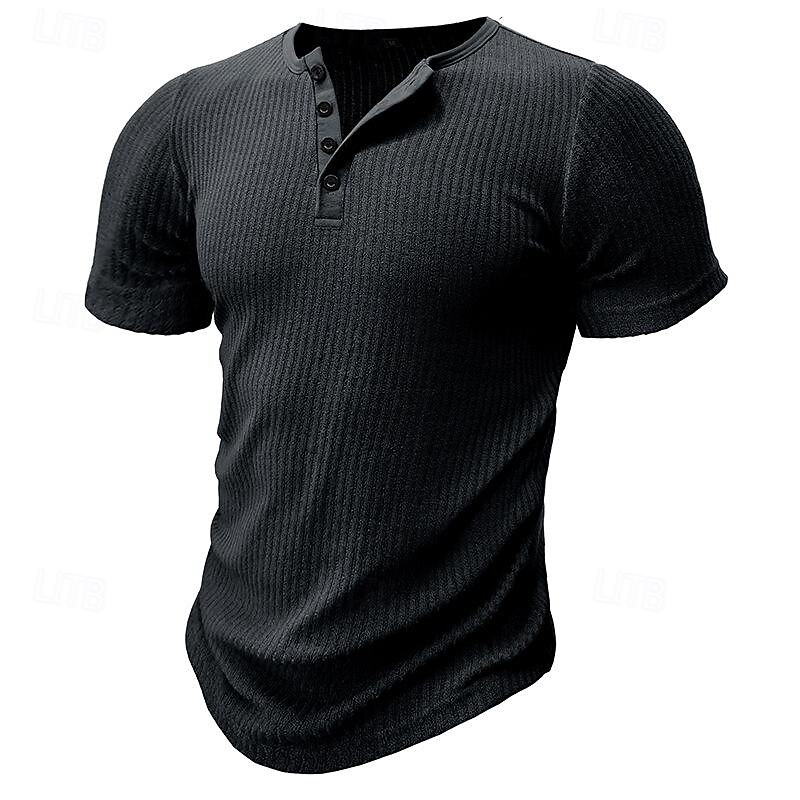 Men's Henley Shirt Muscle Shirt Ribbed Knit tee Tee Top Short Sleeves Plain Fashion Designer Basic Henley Vacation Street Going out Summer Army Green Black White Henley T-Shirt2