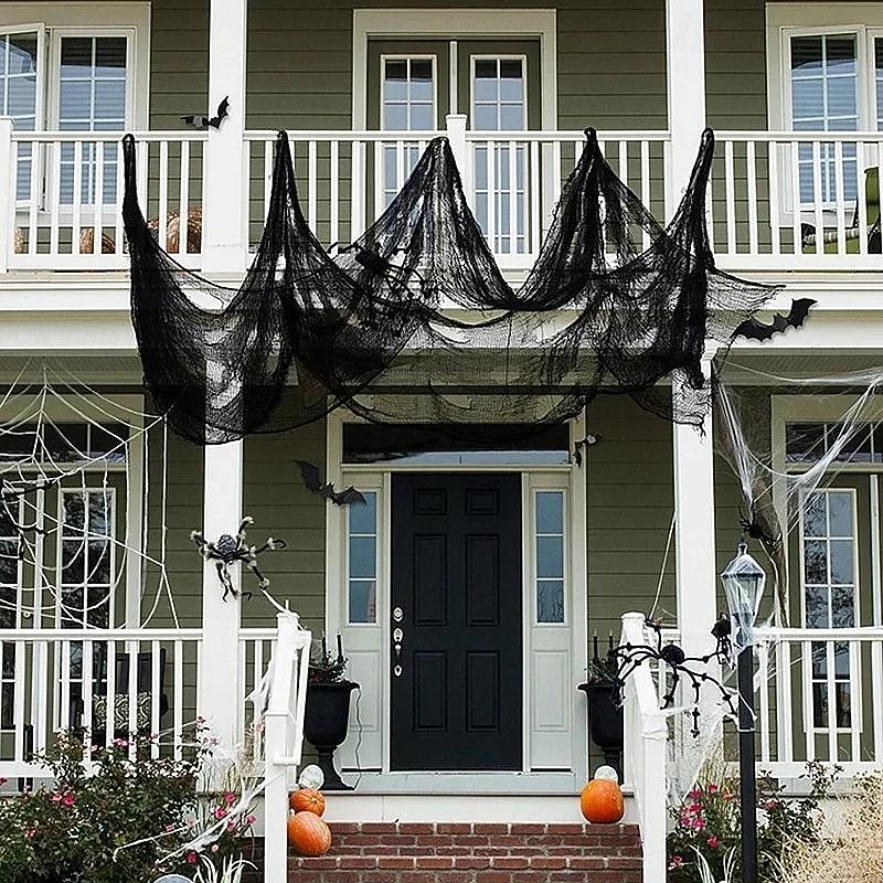 Halloween Black Creepy Cloth Scary Gauze Cloth Doorways  Web Netting Fabric  for Haunted House Creepy and Spooky Halloween Decorations