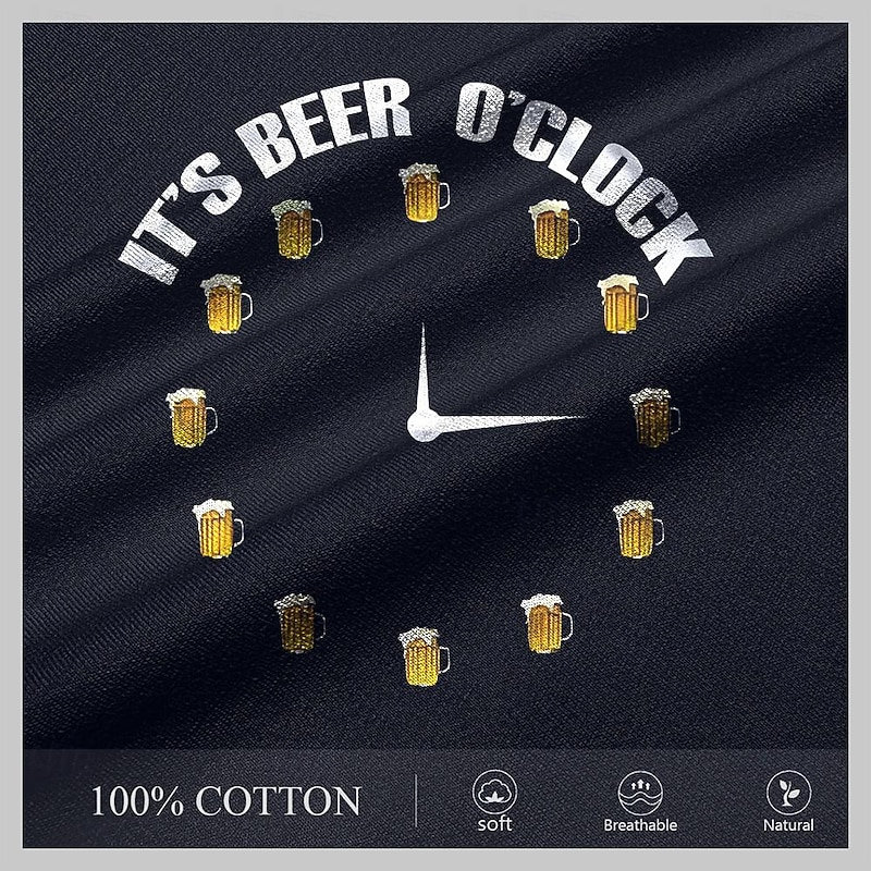 Mens Graphic T-Shirt: 'IT'S BEER O'CLOCK' Funny Beer Lover Design, Short Sleeve, Hobbies & Lifestyle Apparel4