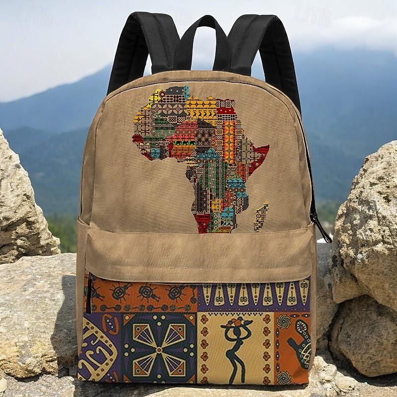 Ethnic African Map Print Backpack – Tribal Style School Bag with Cultural Patchwork Design, Lightweight Bookbag for Teens, Students, and Travel Lovers