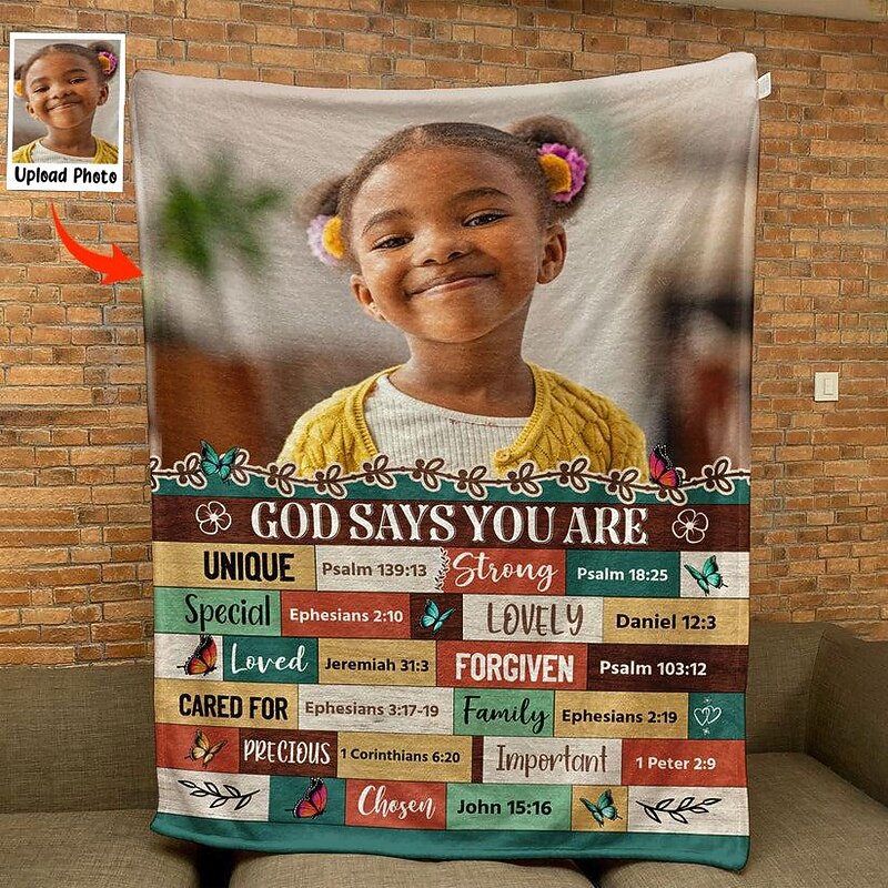 Customized Blanket Personalized Gifts God Says You Are Bible Verses For Daughter, Son - Personalized Photo Blanket