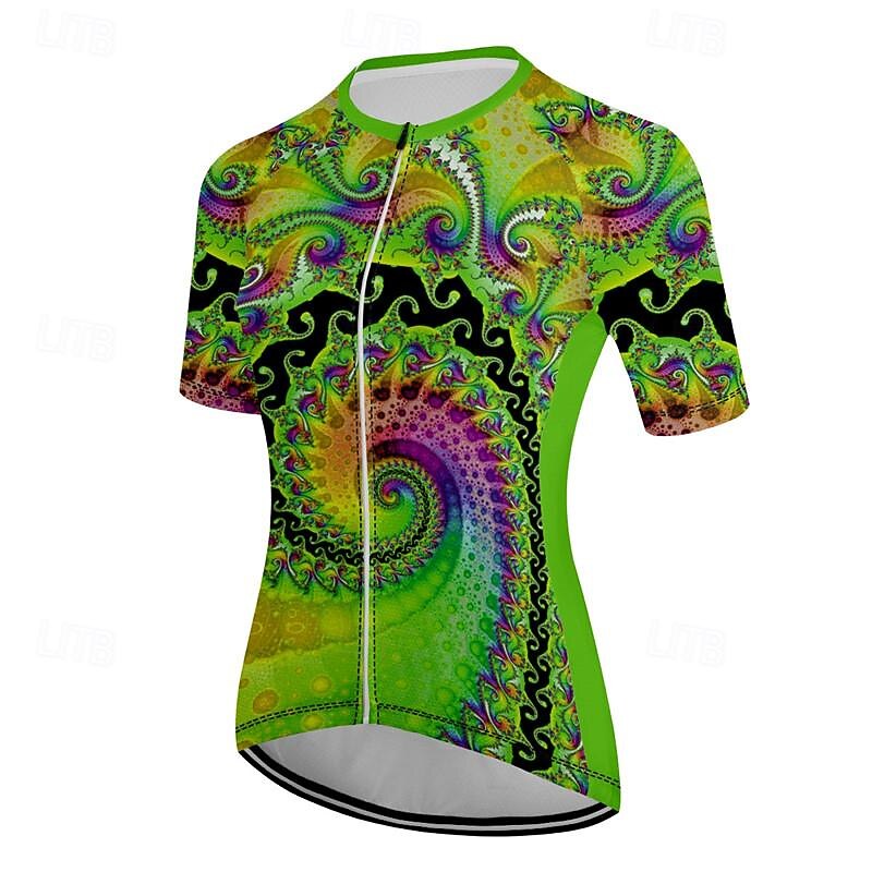 Women's Cycling Jersey Paisley Short Sleeve Bike Tee Tshirt Top with 3 Rear Pockets Mountain Bike MTB Road Bike Cycling Quick Dry Front Zipper Wicking Sports Green Clothing Apparel