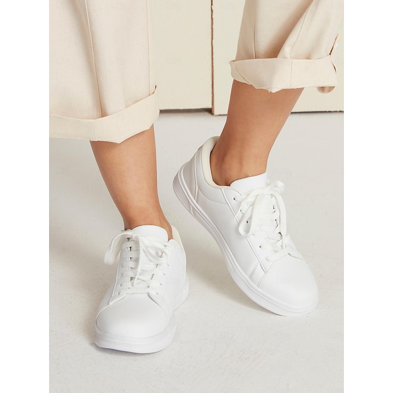 Women's Classic White Sneakers – Comfortable Lace-Up Athletic Shoes for Casual and Everyday Wear - Main Image