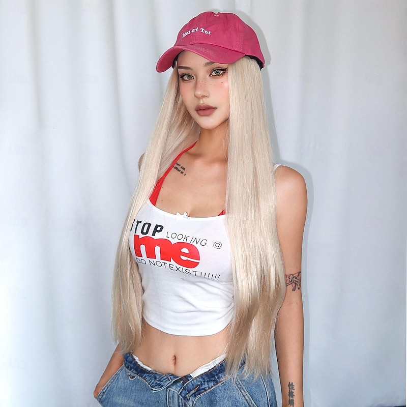 Synthetic Wig Straight kinky Straight Layered Haircut Wig 28 inch Light golden Synthetic Hair Women's Adjustable Cool Comfy Blonde Mixed Color3