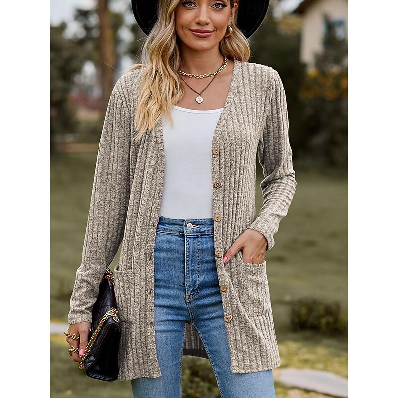 Women's Textured Jackets Cardigan Casual Solid Color Plain Ribbed Asymmetrical V Neck Pocket Buttons Twisted Long Sleeve Regular Tops Knit Daily Wine Army Green Spring Fall 6