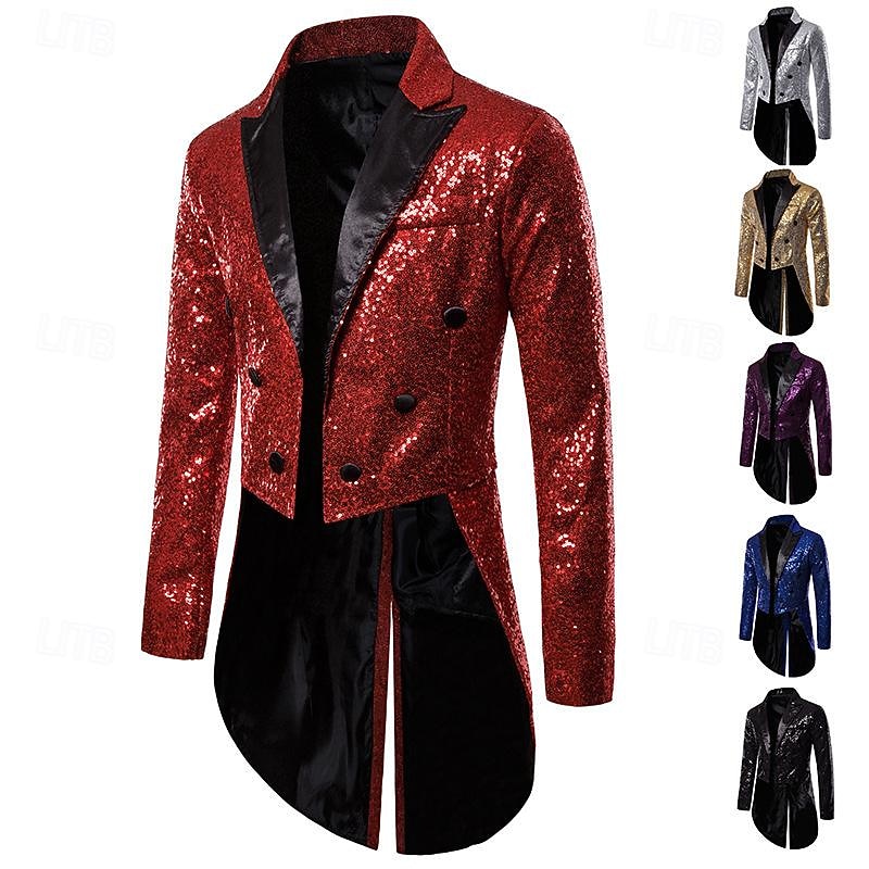 Disco 1980s Tuxedo Tailcoat Disco Sequins Fancy Dress Men's Carnival Costume Masquerade Party Club Pride Parade Adults' Coat