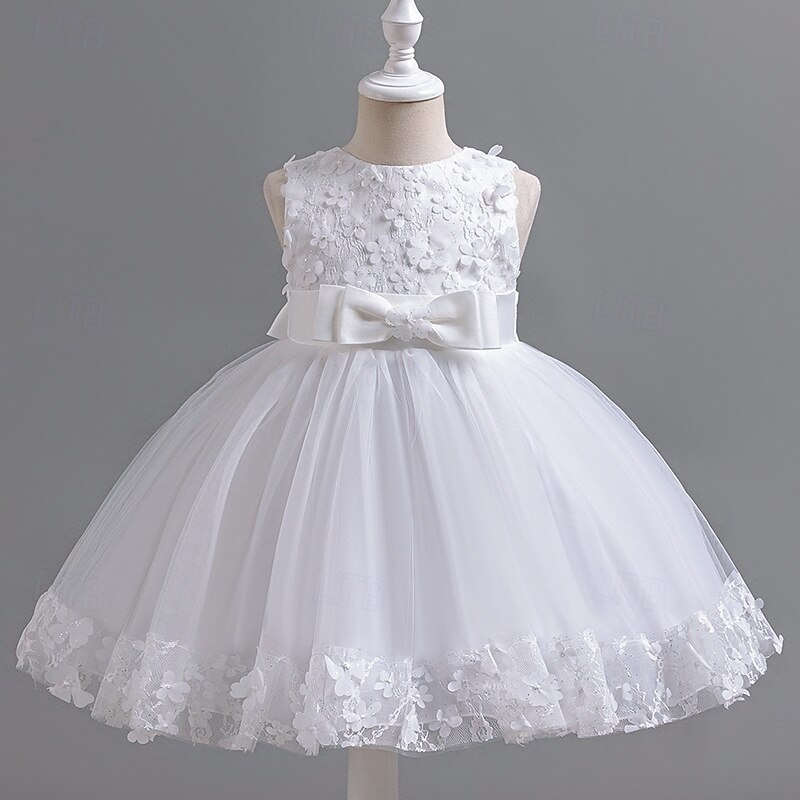 Kids Girls' Flower Girl Dress Party Dress Solid Color Floral Sleeveless Wedding Party Special Occasion Zipper Tie Knot Adorable Sweet Polyester Knee-length Party Dress Summer Spring Fall 3-13 Years