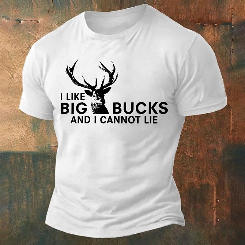 Men's Animal Letter Printed Funny Deer T Shirt Tee Top 100% Cotton Short Sleeve Graphic Shirt Black White Army Green Comfortable Tee Street Sports Outdoor Fashion Designer Clothing