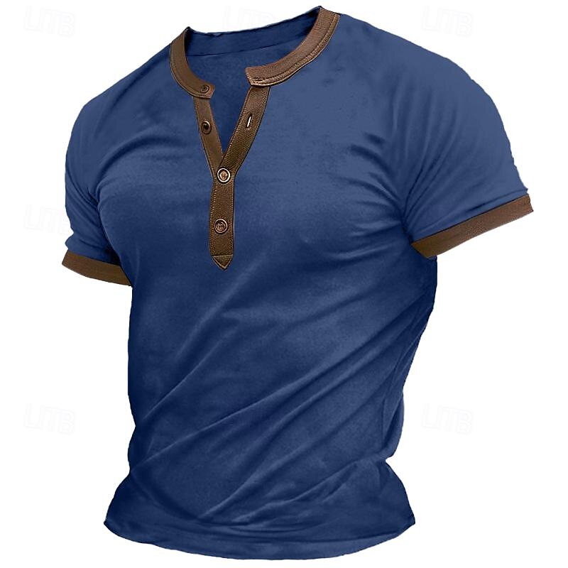 Men's Henley Shirt Tee Top Solid Color Henley Outdoor Casual Short Sleeve Button Clothing Apparel Fashion Designer Comfortable2