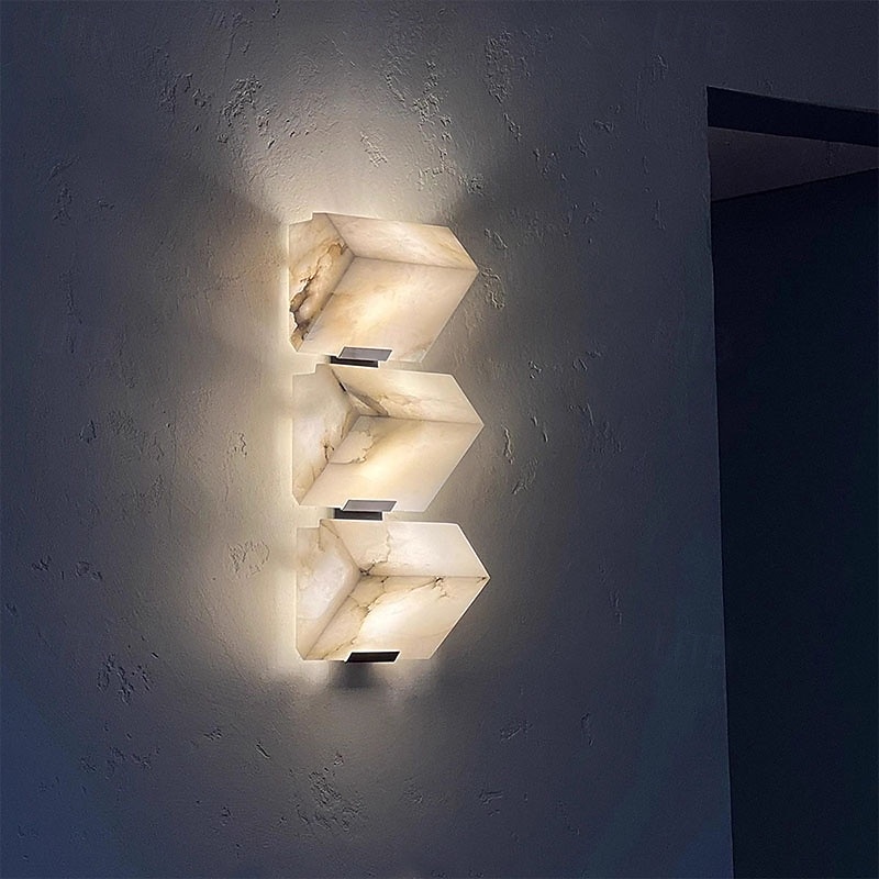 LED Indoor Wall Lights Warm White 16/33/50cm 1-Light Alabaster Staircase Nordic Style Stone Copper Wall Lamp for Living Room Bedroom 85-265V
