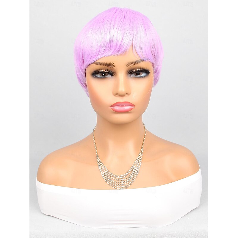 Synthetic Wig Natural Straight Neat Bang Wig 8 inch A1 Synthetic Hair Women's Purple2