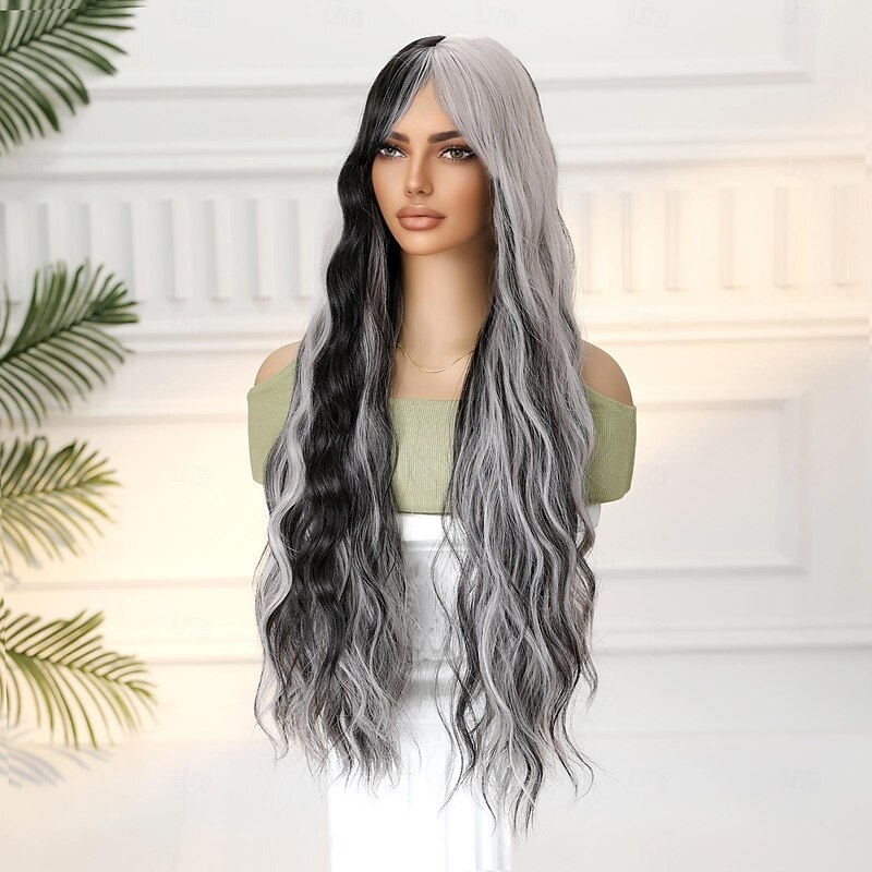 Synthetic Wig Uniforms Career Costumes Princess Straight kinky Straight Middle Part Layered Haircut Machine Made Wig 30 inch Black Synthetic Hair Women's Cosplay Party Fashion Natural Black4