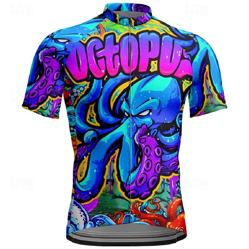 Men's Cycling Jersey Graphic Short Sleeve Bike Tee Tshirt Jersey Top with 3 Rear Pockets Mountain Bike MTB Quick Dry Breathable Sports Blue Clothing Apparel