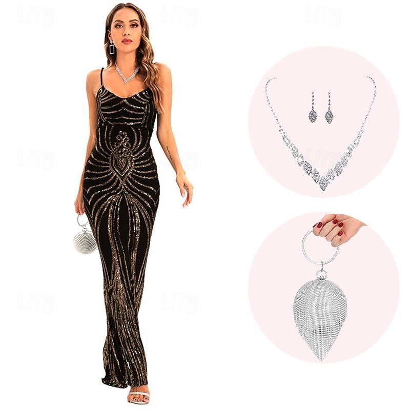 Retro Vintage Roaring 20s 1920s Flapper Dress Cosplay Costume Outfits The Great Gatsby Wedding Guest Sequins Fancy Dress Women's Christmas Halloween Carnival Halloween Party / Evening Wedding2