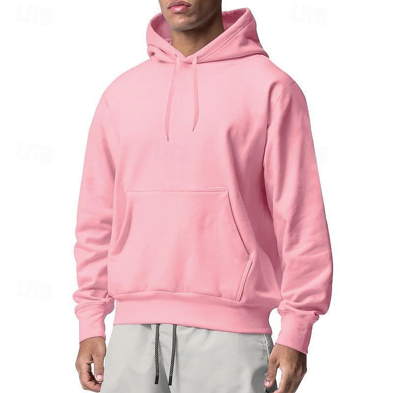 Men's Hoodie Black White Pink Light Grey Dark Gray Hooded Plain Pocket Sports & Outdoor Daily Holiday Streetwear Basic Casual Spring &  Fall Clothing Apparel Hoodies Sweatshirts
