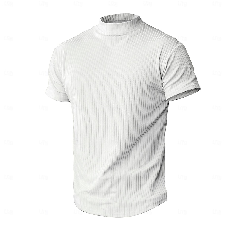 Men's T Shirt Muscle Shirt Ribbed Knit tee Tee Top Short Sleeves Turtleneck Summer Plain Pit Strip Fashion Designer Basic Slim Fit Vacation Street Going out Dark Grey Black White Top Tee for Men2