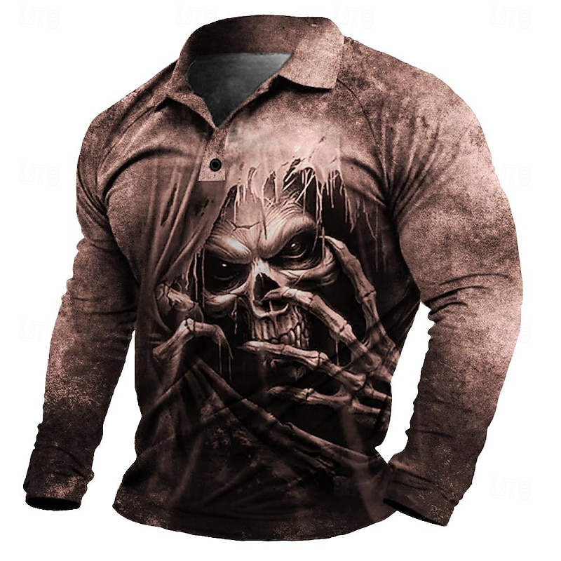 Day of the Dead Men's Grim Reaper Polo Shirts Short Sleeve Polo Shirts Turndown Sportswear Abstract Casual Street Daily Holiday Beach 3D Print Spring & Summer Black Red Blue4