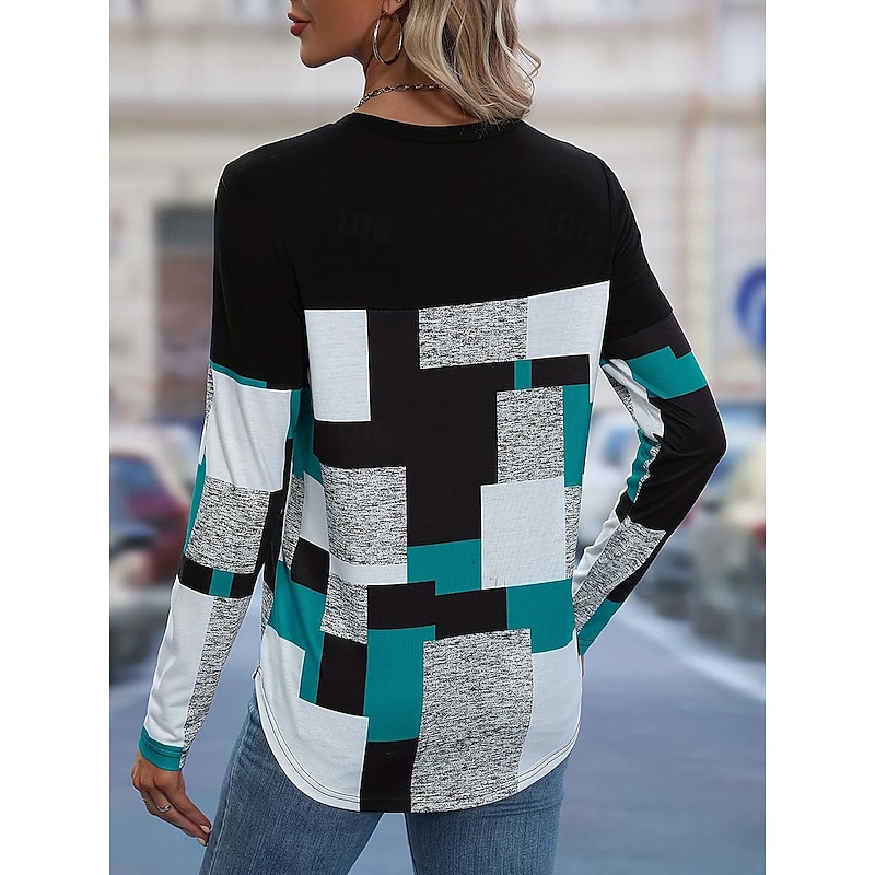 Women's Stylish Color Block Striped Print Regular Tops Daily Black+White+Gray Red Orange Spring Fall Prefall2