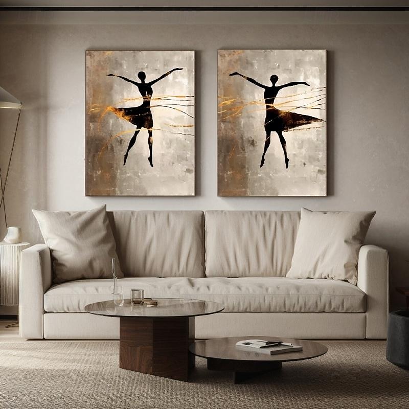 Large firgure oil painting handmade Wall Art Abstract Painting Girl Dancing Painting On Canvas Wabi-Sabi Wall Art Minimalist Art Black and Grey Art painting Room Decor3