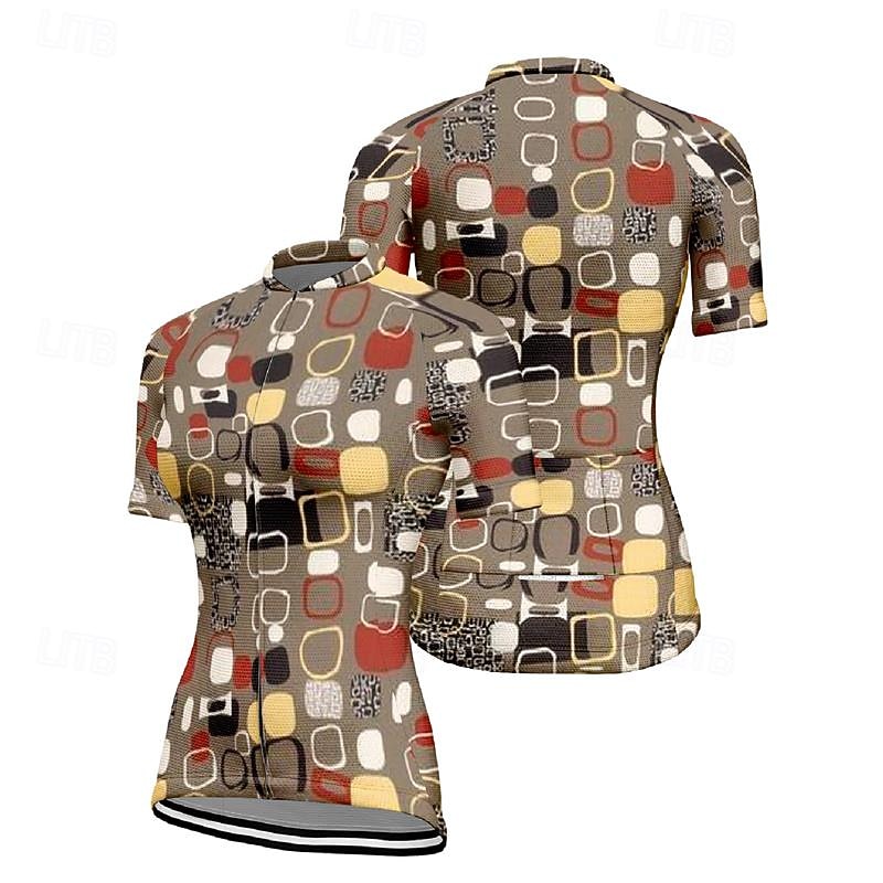 Women's Cycling Jersey Flower Short Sleeve Bike Tee Tshirt Top with 3 Rear Pockets Mountain Bike MTB Road Bike Cycling Quick Dry Front Zipper Wicking Sports Khaki Coffee Clothing Apparel2