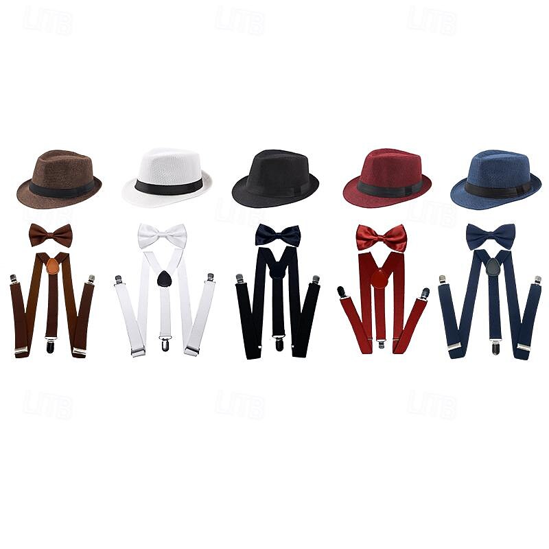 Retro Vintage Roaring 20s 1920s Panama Hat Accesories Set The Great Gatsby Fancy Dress Men's Masquerade Event / Party Bachelorette Party Adults' Hat Suspenders