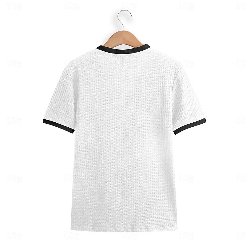 Men's Waffle Henley Shirt Waffle Knit Tee Tee Top Short Sleeve Solid Color Fashion Designer Comfortable Buttons Knitted V Neck Henley Outdoor Casual Daily Summer Black White Navy Blue Henley T-Shirt3