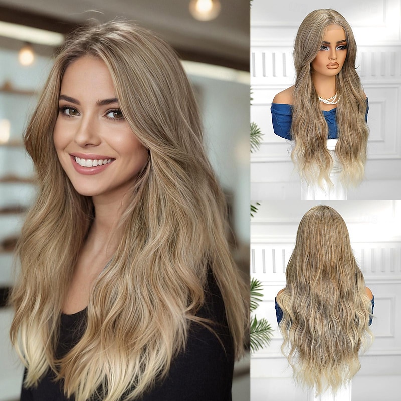 Synthetic Lace Wig Body Wave Style 30 inch Light Brown Middle Part U Part Wig Women's Wig Light Brown