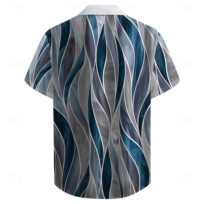 Men's Striped Geometric Pattern Shirt Button Up Shirt Short Sleeve Abstract Casual Daily Holiday Summer Turndown Button Up 3D Print Blue2