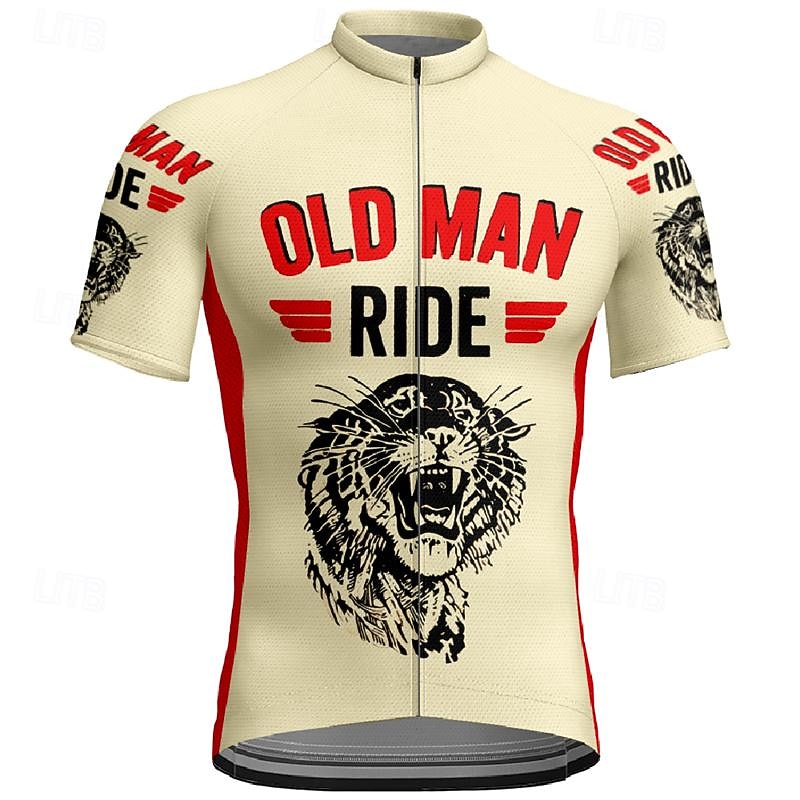 Men's Cycling Jersey Animal Letter & Number Short Sleeve Bike Tee Tshirt Jersey Top with 3 Rear Pockets Mountain Bike MTB Quick Dry Breathable Sports Khaki Clothing Apparel
