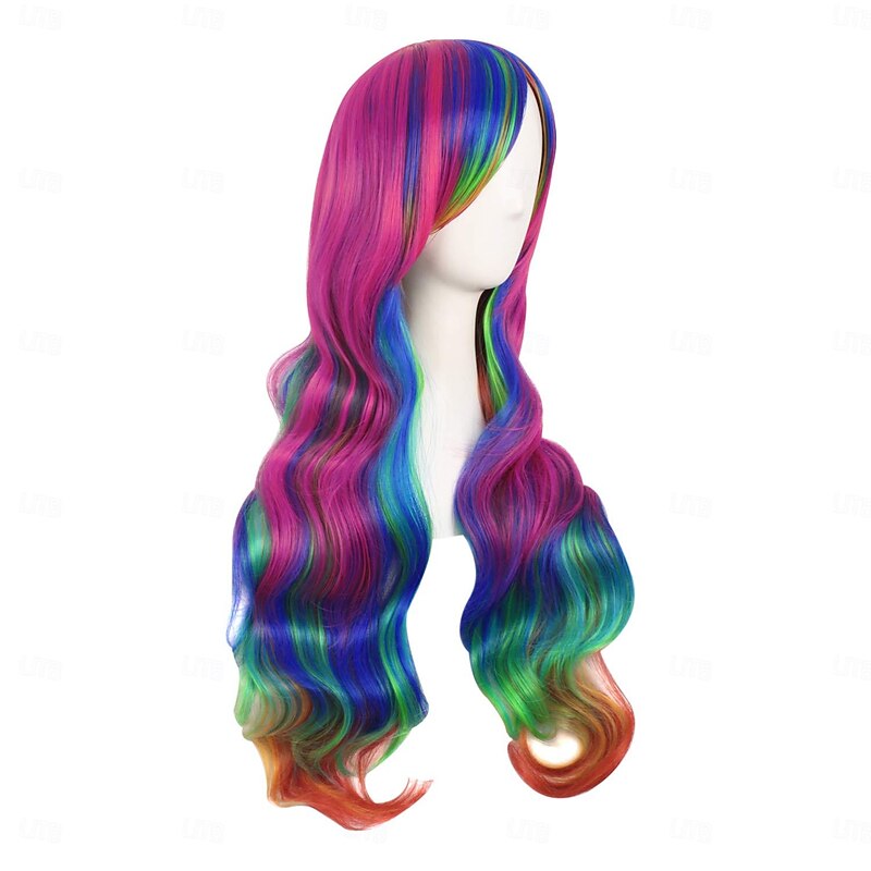 28 Inch/70cm Beautiful Long Wavy Harajuku Style Cosplay Wig (Rainbow Color) Halloween Wigs2