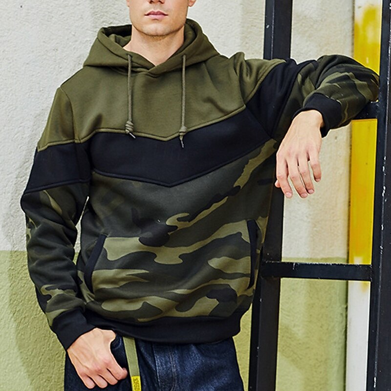 Men's Hoodie Army Green Coffee Hooded Color Block Camouflage Patchwork Pocket Sports & Outdoor Daily Holiday Streetwear Basic Casual Spring &  Fall Clothing Apparel Hoodies Sweatshirts4