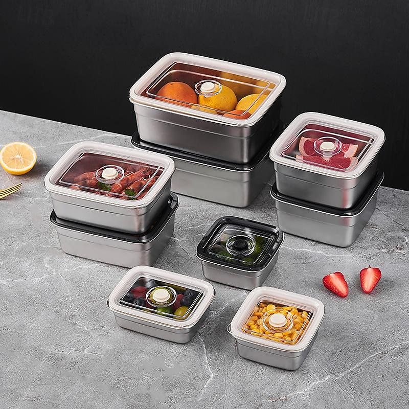 Vacuum Food Container Food-Grade SUS304 Sealed Food Storage Box Bento Lunch Box for Fruits, Refrigerator Safe, Airtight Meal Container (Square)3