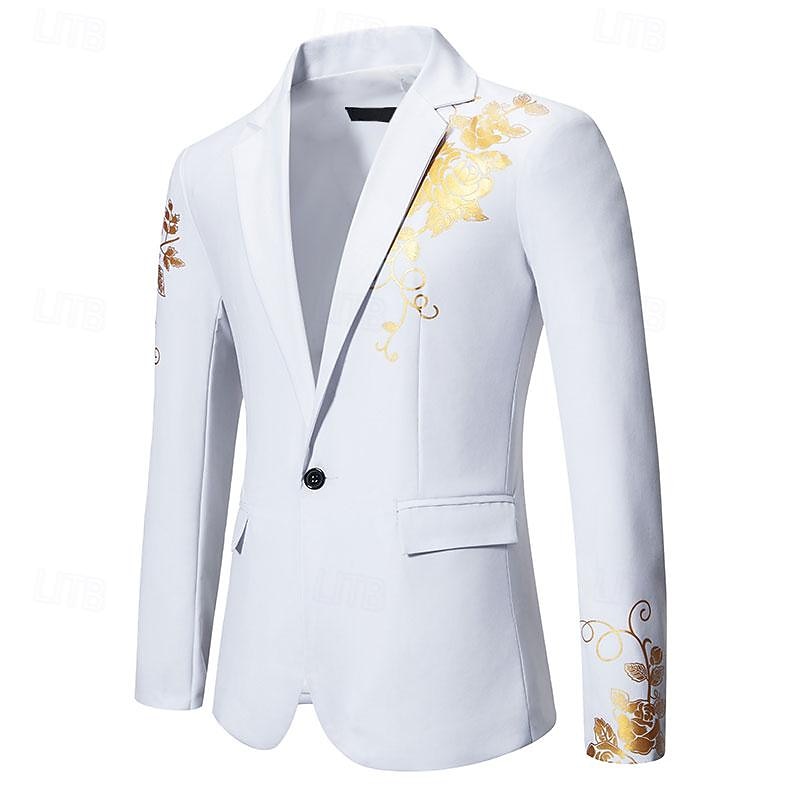 Men's Blazer Business Wedding Party Without Dress Pants Fashion Casual Spring &  Fall Polyester Uniform Cloth Plain Printing Buttons Casual / Daily Single Breasted Blazer Black White Red Royal Blue2