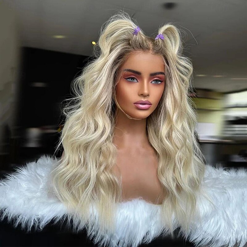 Unprocessed Virgin Hair 13x4 Lace Front Wig Free Part Brazilian Hair Wavy Blonde Multi-color Wig 130% 150% Density with Baby Hair Ombre Hair 100% Virgin For Women Long Human Hair Lace Wig2