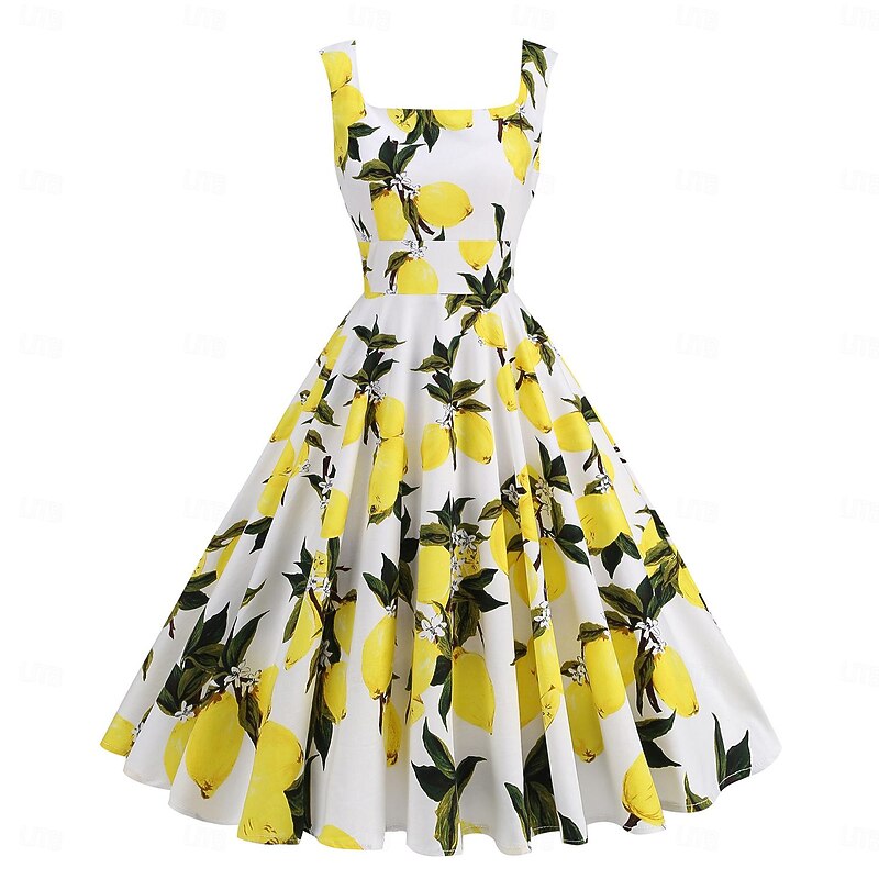 Retro Vintage 1950s Rockabilly Knee Length Dress A-Line Dress Swing Dress Floral Fruit A-Line Fancy Dress Women's Carnival Masquerade Vacation Casual Daily Retro Theme Party Adults' Dress Spring2