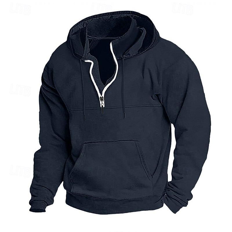 Men's Hoodie Quarter Zip Hoodie Apricot Black Navy Blue Dark Gray Hooded Plain Pocket Sports & Outdoor Daily Holiday Polyester Streetwear Basic Casual Spring &  Fall Clothing Apparel Hoodies2