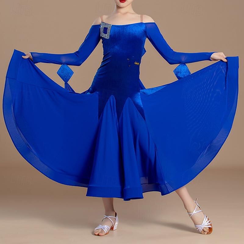 Kids' Dancewear Dress Splicing Girls' Performance Training Long Sleeve Mesh Velvet4