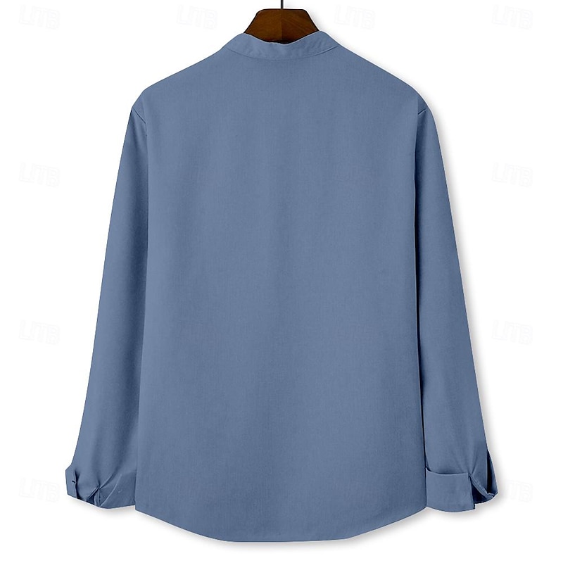 Men's Ethnic Shirt Button Up Shirt Long Sleeve Vintage Casual Tribal Vacation Daily Summer Spring &  Fall Standing Collar Button Up 3D Print Blue Orange Khaki Gray2