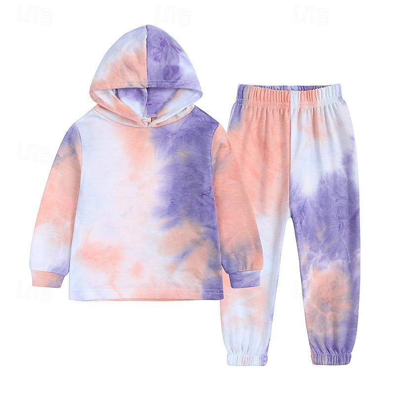 Unisex Boys Girls' 3D Tie Dye Sports Suit Hoodie Set Tracksuits Long Sleeve Spring Fall Daily Casual Comfort Kids 4-12 Years Hooded Outdoor Vacation Sports Tailored Fit2
