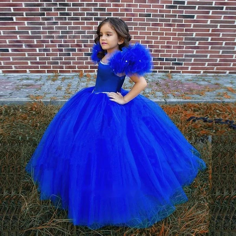 Kids Girls' Party Dress Solid Color Short Sleeve Performance Mesh Princess Sweet Mesh Mid-Calf Sheath Dress Tulle Dress Summer Spring Fall 2-12 Years Royal Blue3