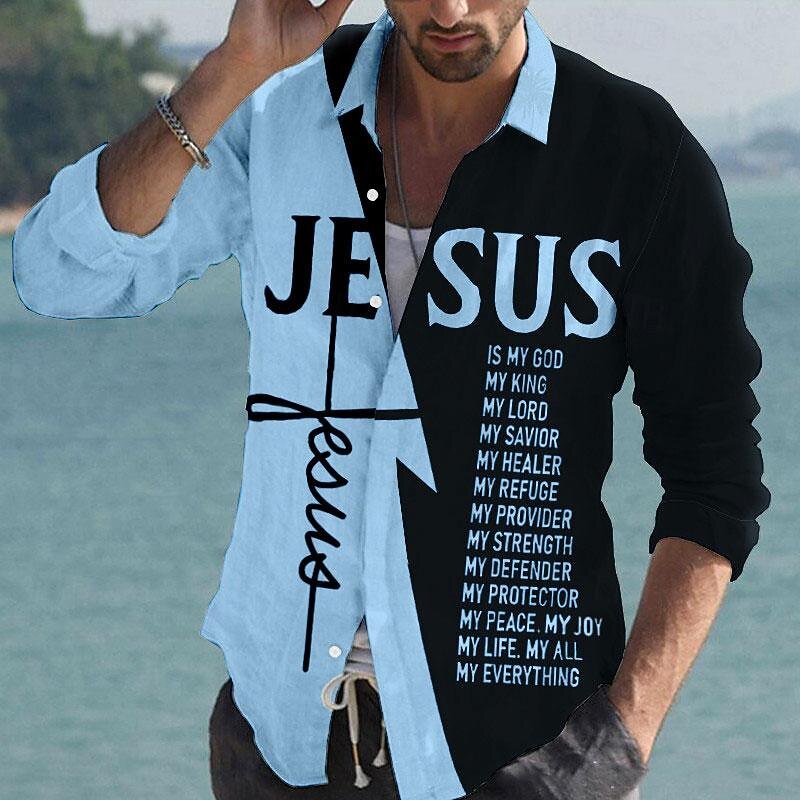 Men's Boardmasters Letter Cross Shirt Button Up Shirt Long Sleeve Fashion Streetwear Designer Outdoor Casual Daily Summer Spring Fall Turndown Print Blue-Green White Pink Blue Green2