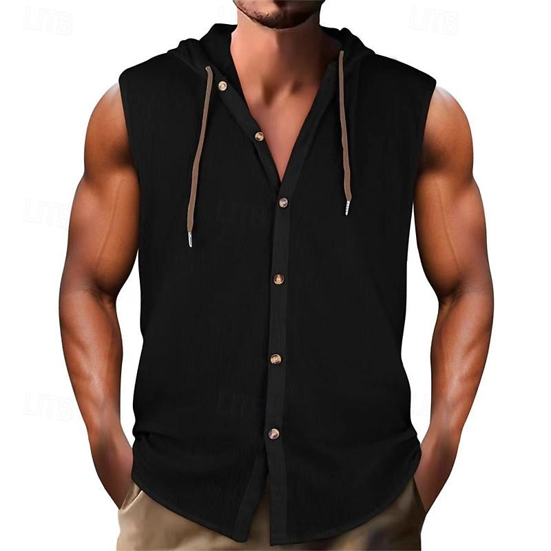 Men's Tank Top Vest Top Undershirt Sleeveless Shirt Sleeveless V Neck Hooded Spring & Summer Plain Fashion Designer Basic Vacation Street Going out Black White Khaki Top Tee for Men3
