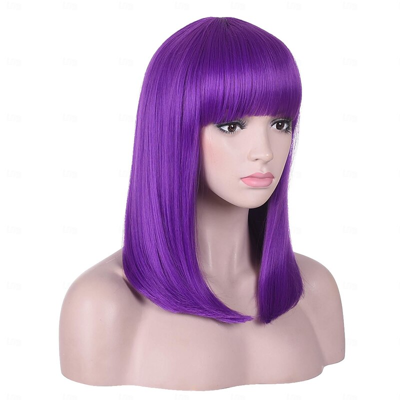 Inside Out 2  Short Straight Purple Bob Wig with Bangs Natural Heat Resistant Synthetic Hair for Women Ennui Costume Wigs 15 Inch Halloween Wigs3