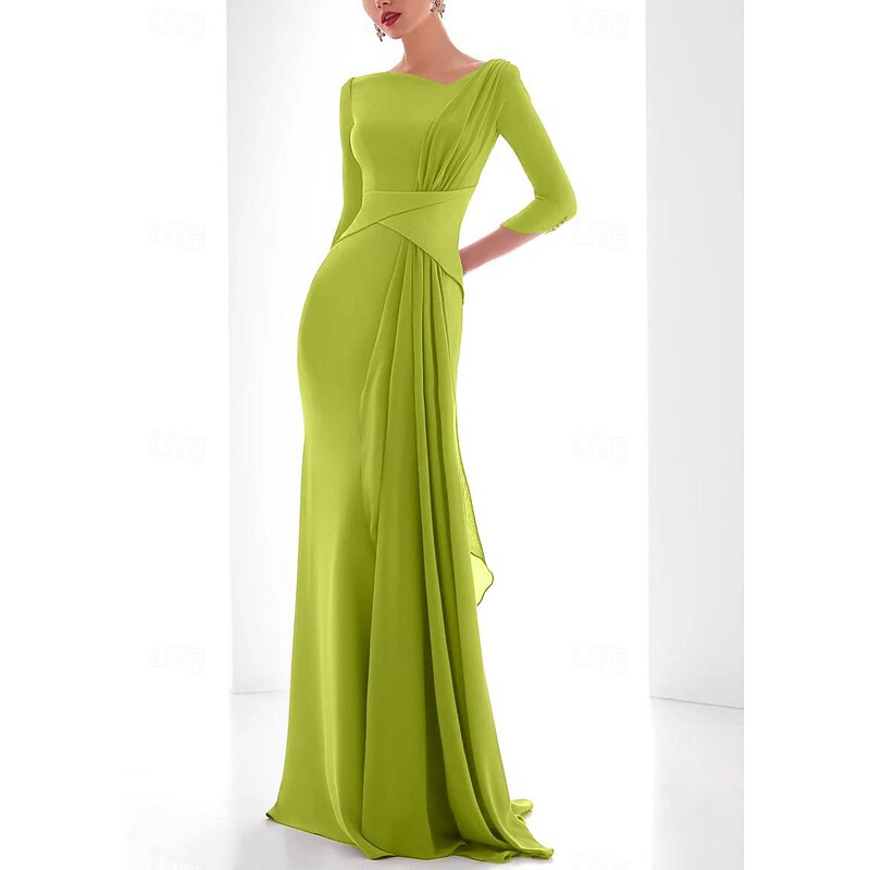 Mermaid Evening Gown Elegant Dress Formal Fall Floor Length 3/4 Length Sleeve V Neck Chiffon with Ruched Ruffles4